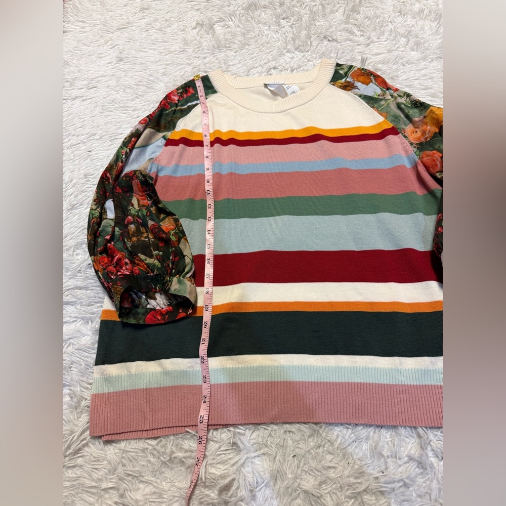Akris Punto Cactus Blossom Stripe Print Wool Sweater Knitwear Intarsia Floral - Picture 10 of 13